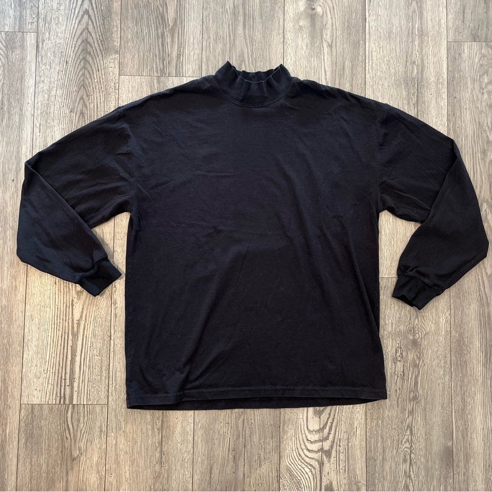 Claybrooke Vintage Men’s Long Sleeve Mock Neck T-Shirt Black XL Cotton Y2K 90s